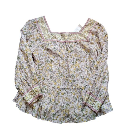 Floral Boho Prairie Peplum Tunic Top Women’s Size Large Lavender Flowy Blouse - Picture 3 of 11